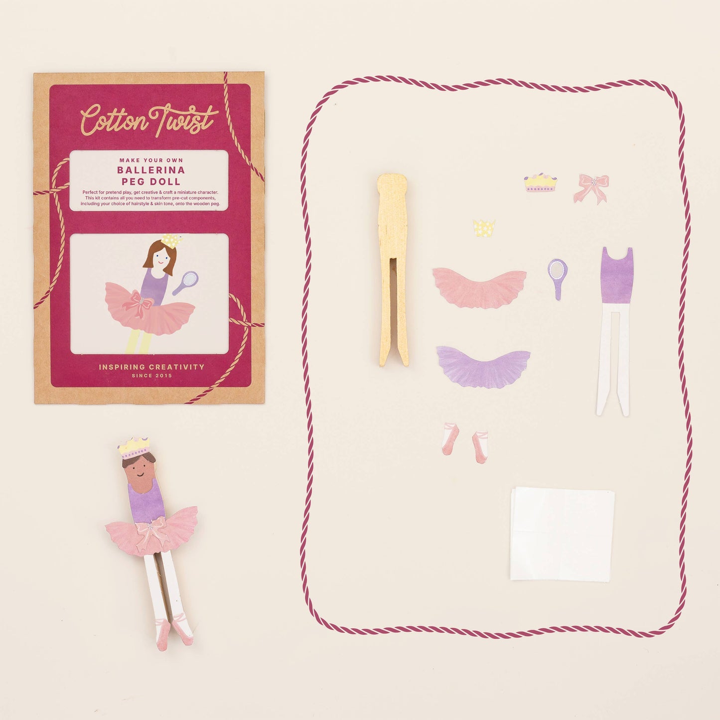 Kids ballerina peg doll completed example view