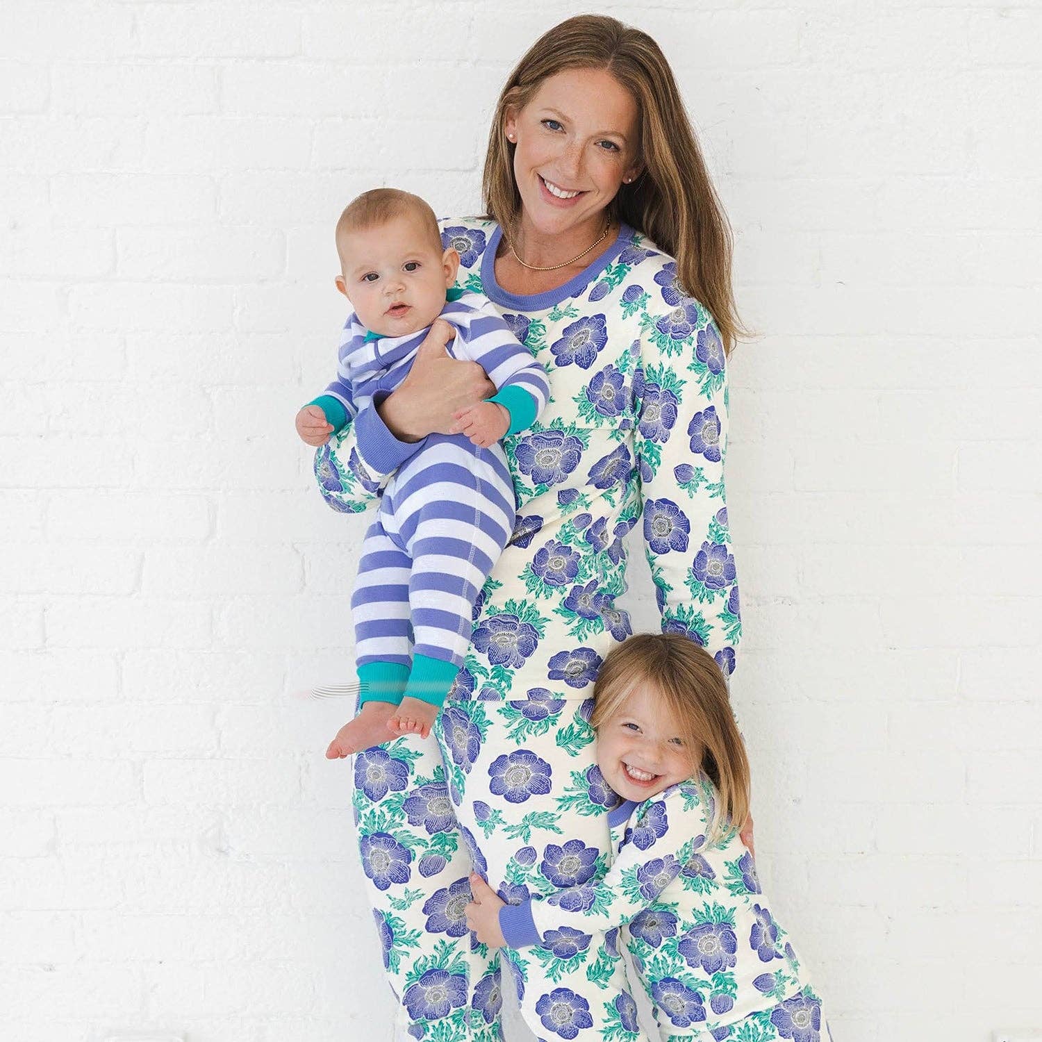 Organic Periwinkle stripe kids pajamas flat lay product view