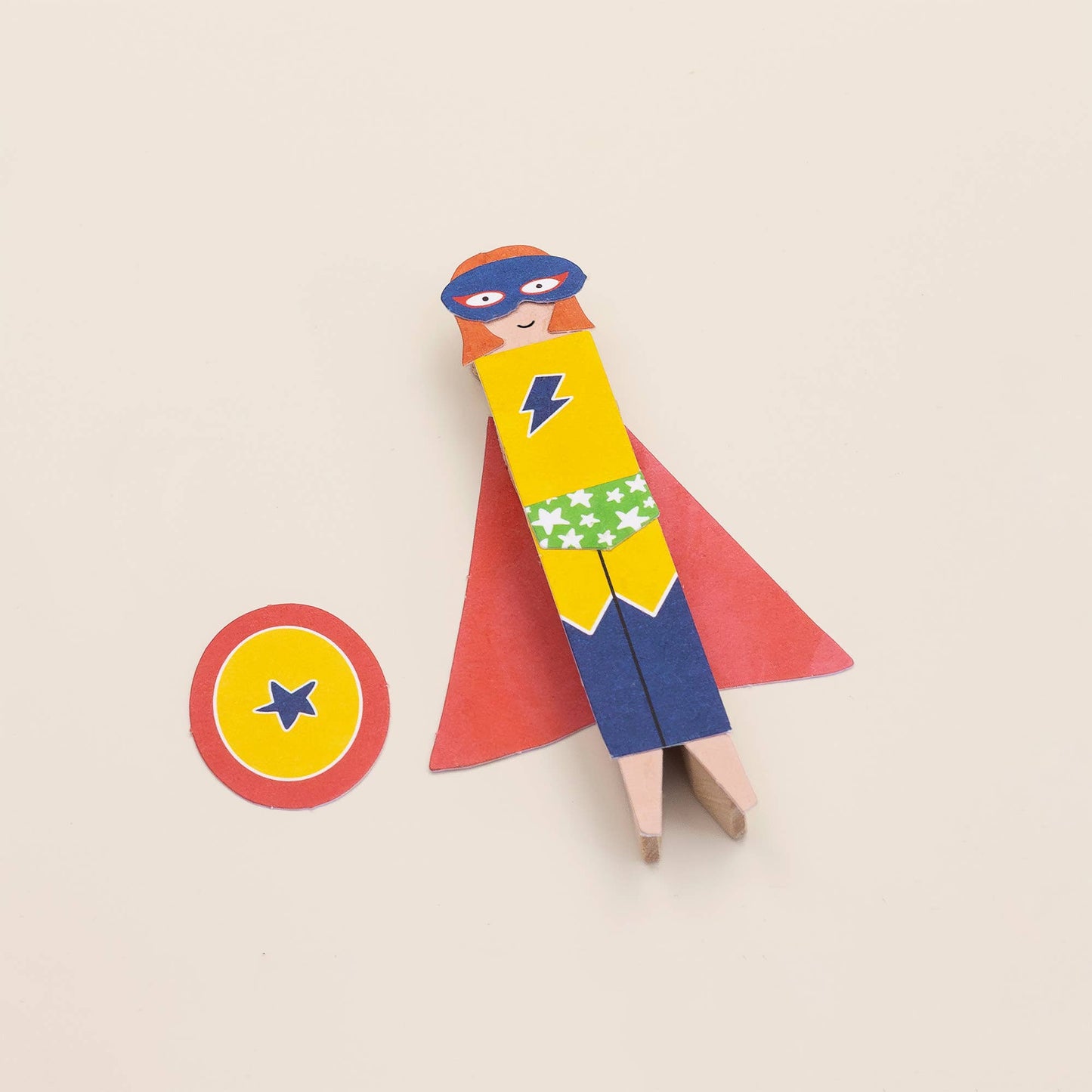 Superhero peg doll kit close up materials detail