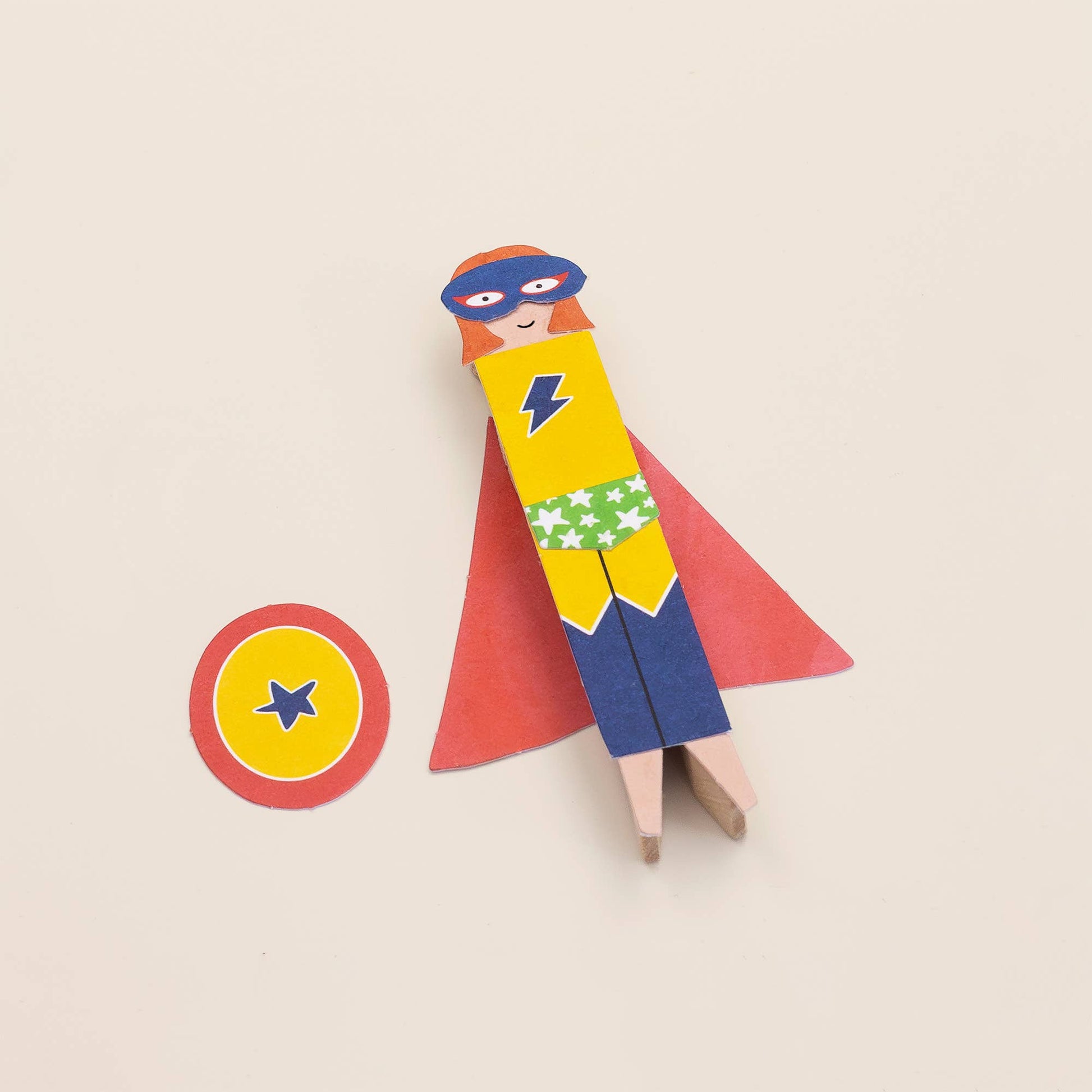 Superhero peg doll kit close up materials detail