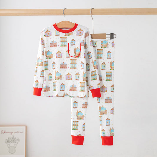 Gingerbread print organic cotton pajamas for kids
