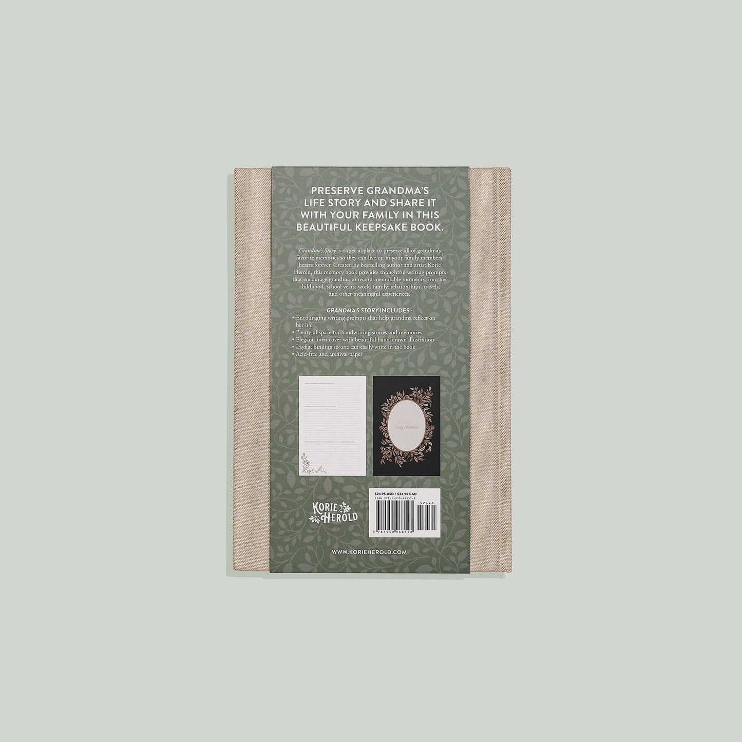 Grandma's Story keepsake journal back cover view