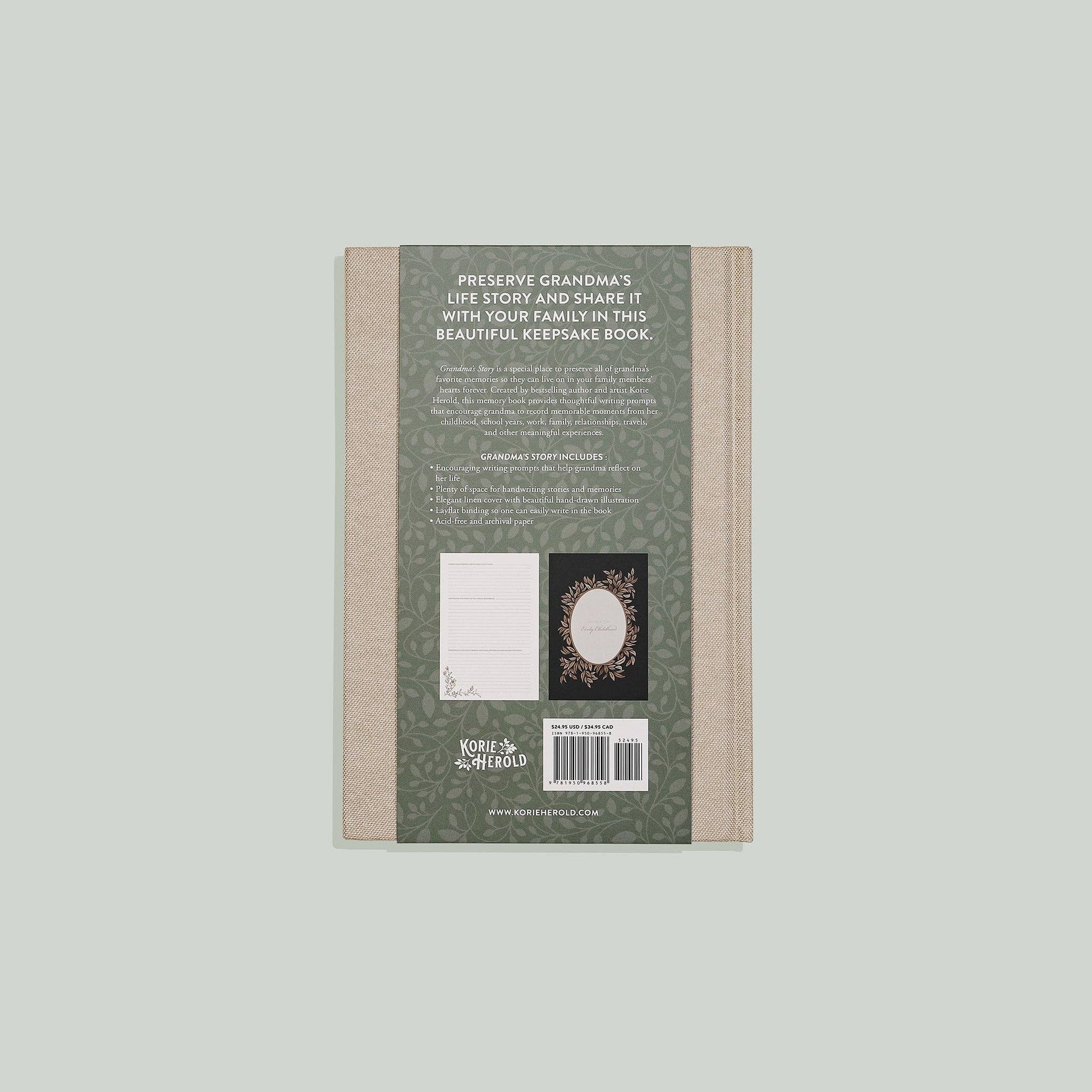 Grandma's Story keepsake journal back cover view