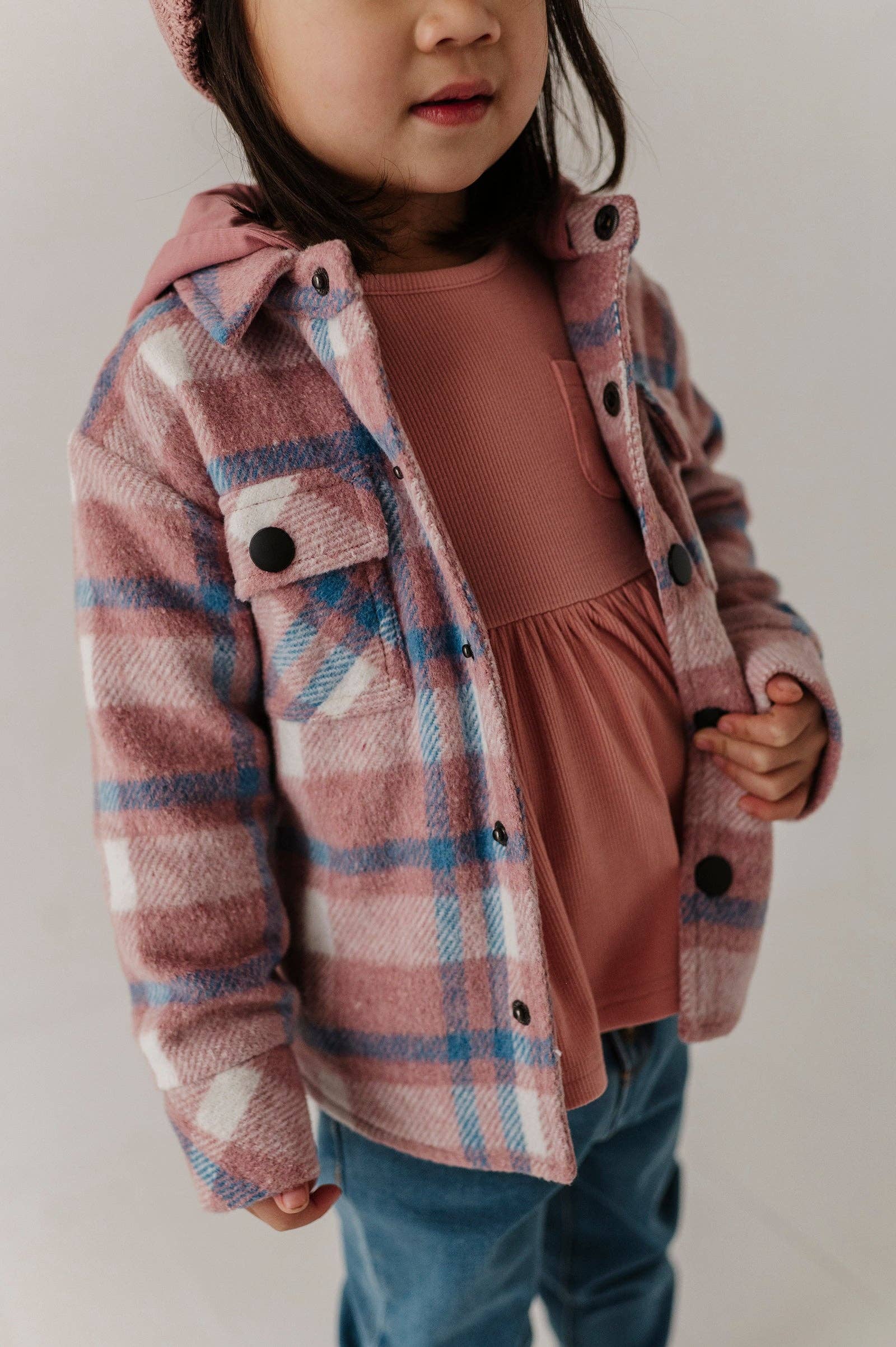 Pink hooded shacket for kids