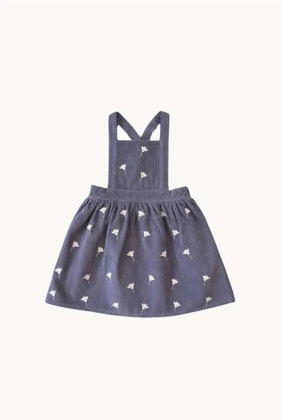 Girls embroidered corduroy dress worn lifestyle view