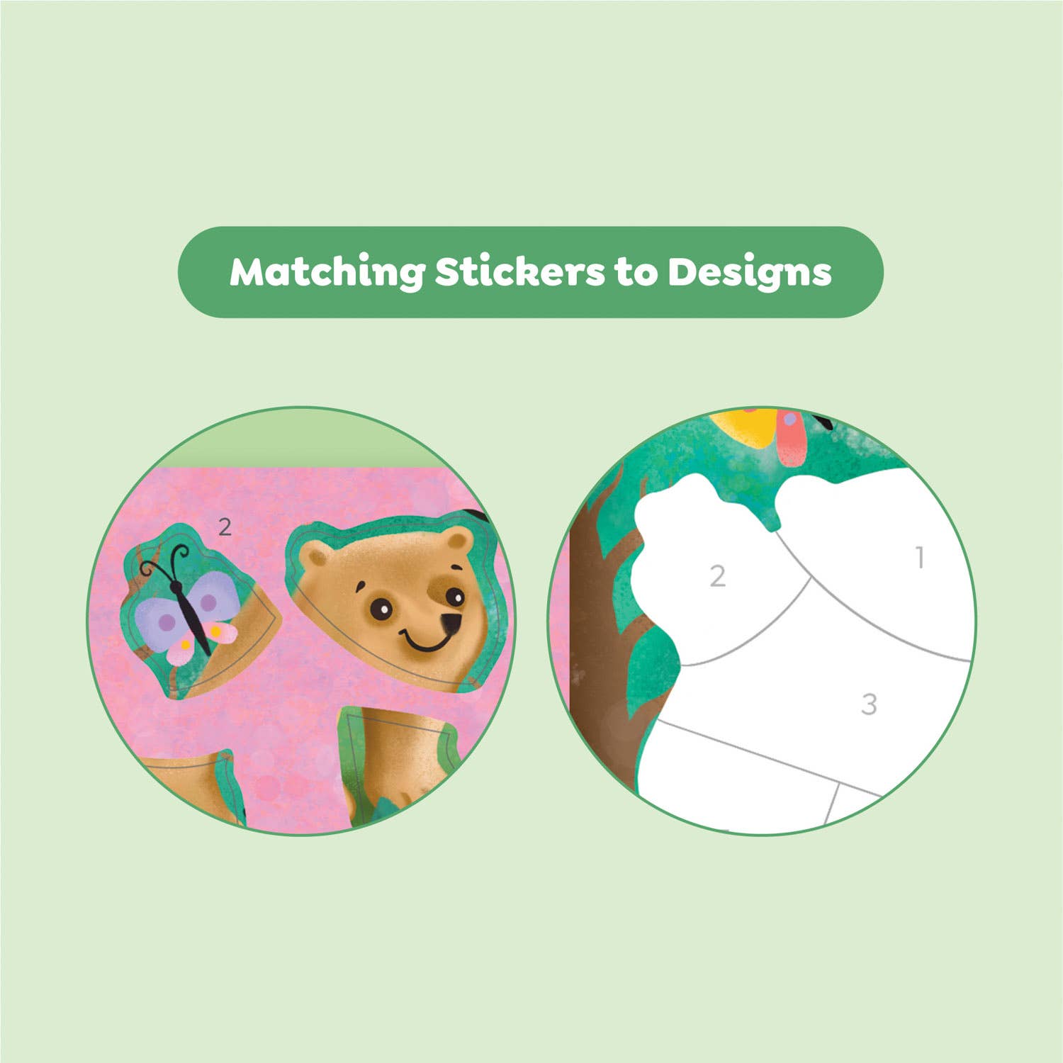 Kids animal sticker by numbers completed example view