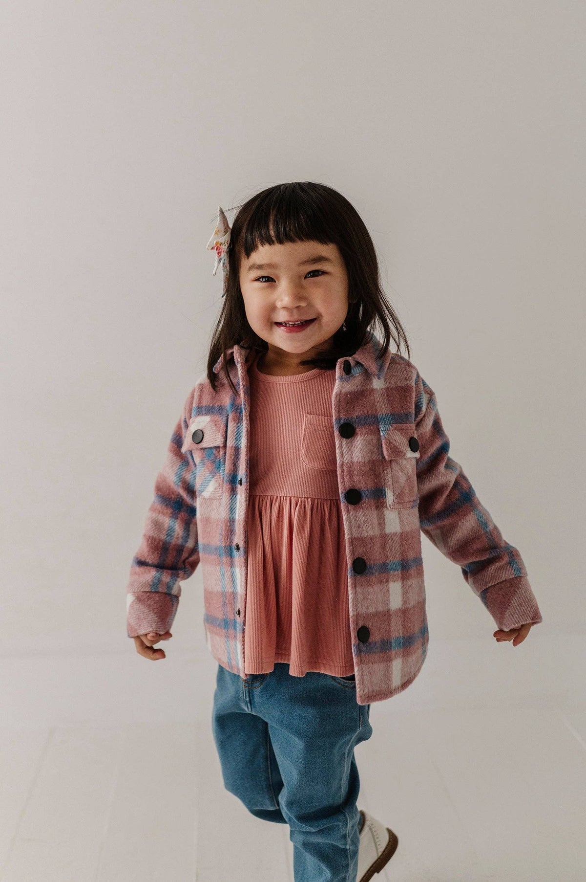 Pink hooded shacket for kids
