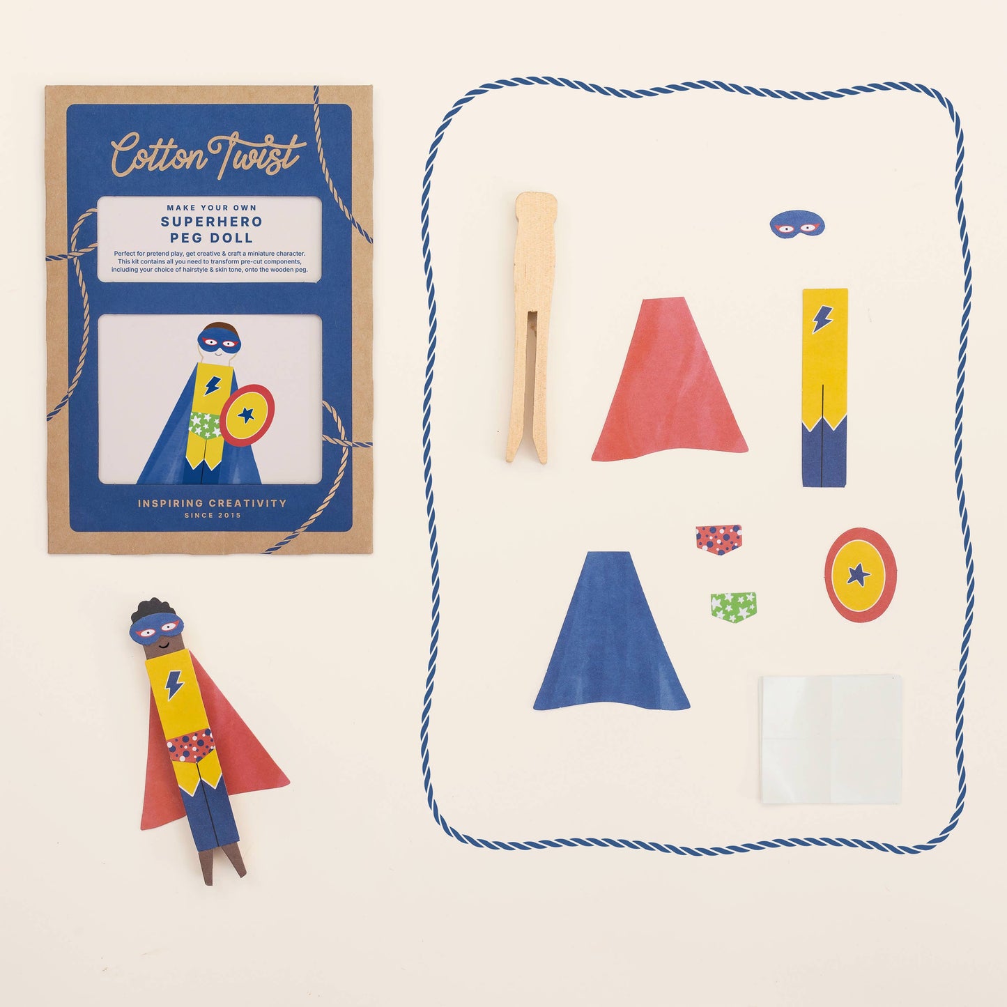 Kids superhero peg doll completed example view