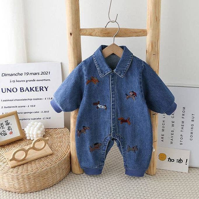 Dog Patch Denim Romper