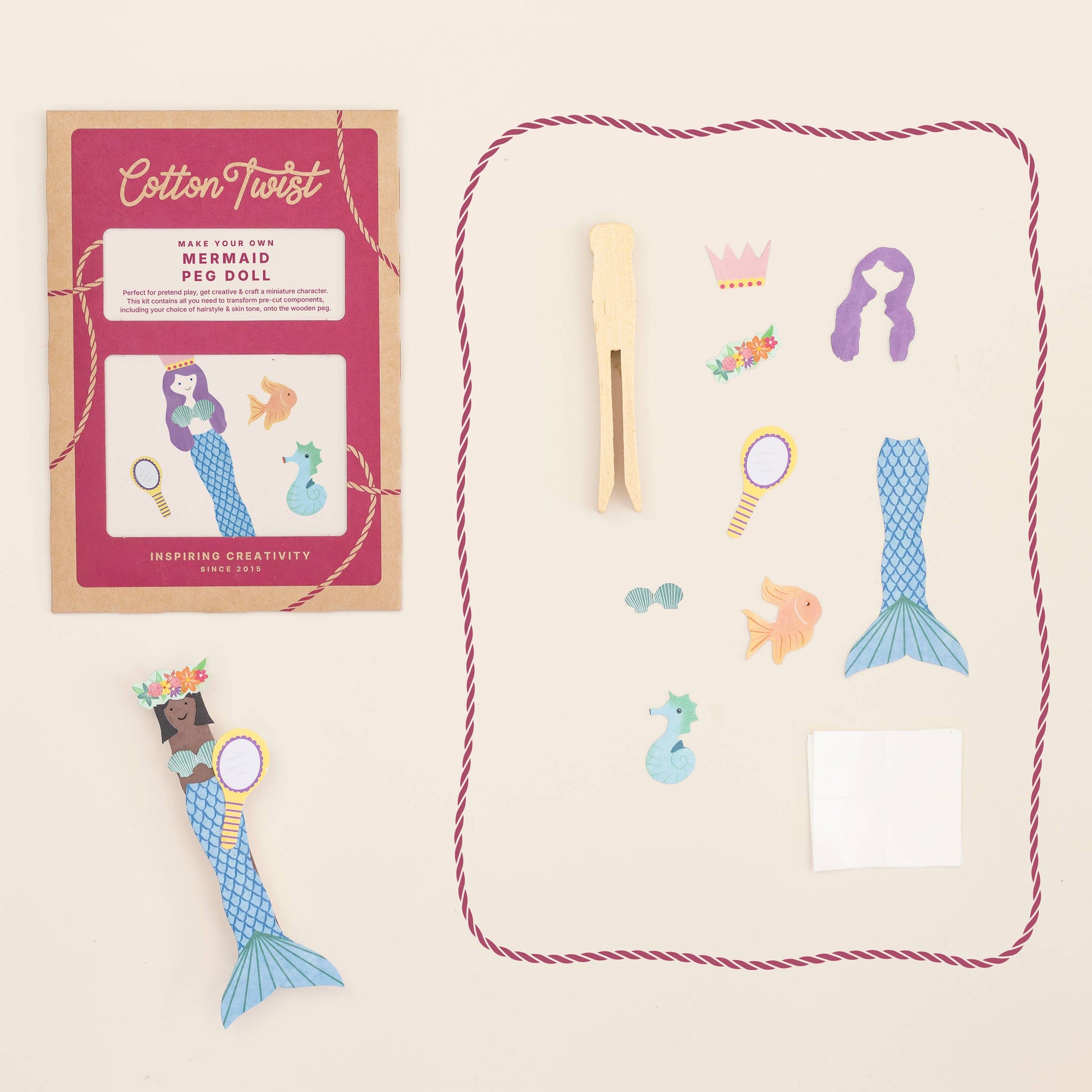 Kids mermaid peg doll completed example view