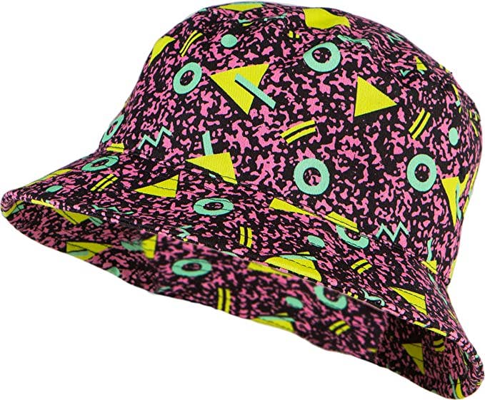 Black 90s print bucket hat for babies ages 0 to 12 months soft summer front view