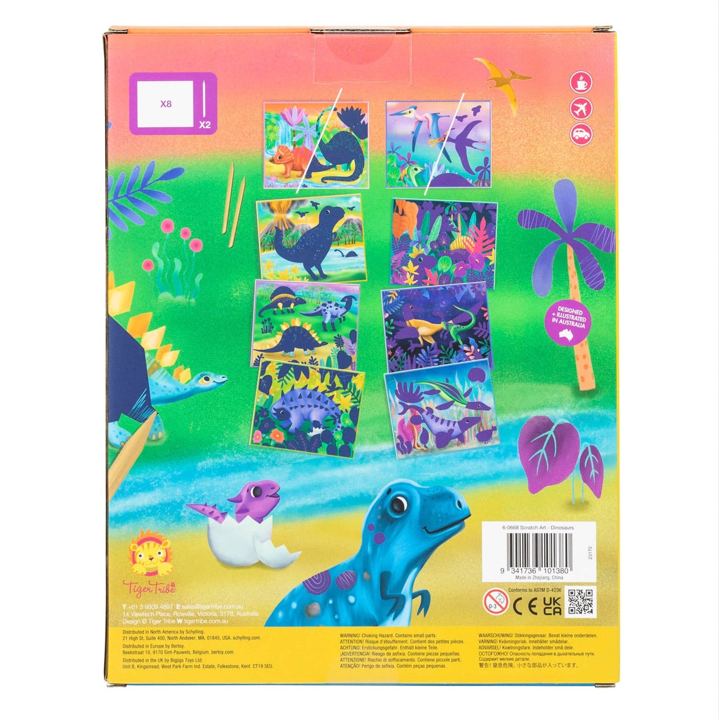 Dinosaur scratch art kit for kids flat lay product view