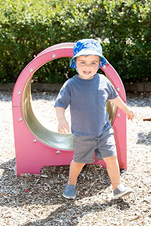 Kids blue 90s print bucket hat worn lifestyle view
