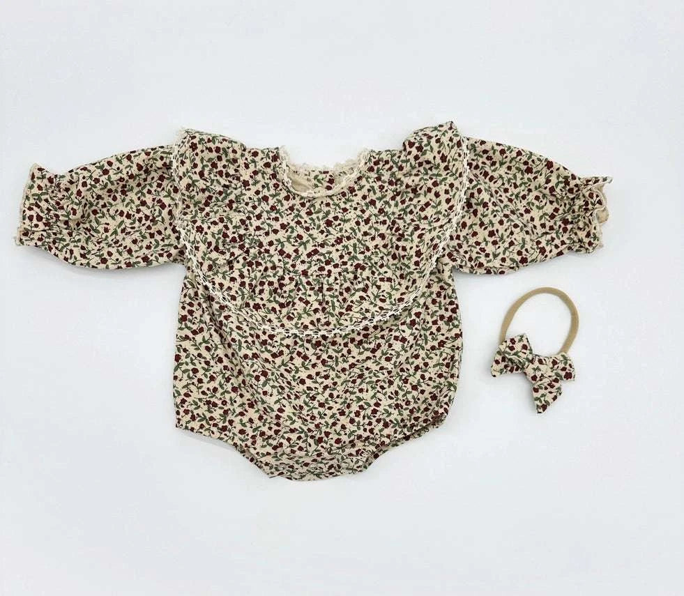 Gloria baby floral long sleeve romper side view detail
