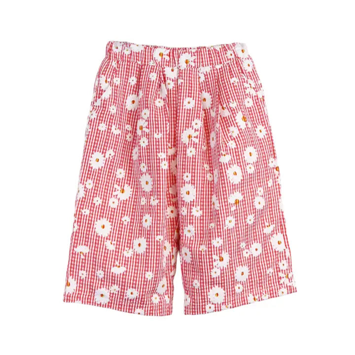 Girls floral plaid wide pants worn lifestyle outfit view