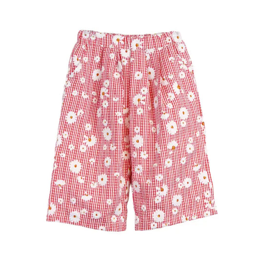 Girls floral plaid wide pants worn lifestyle outfit view