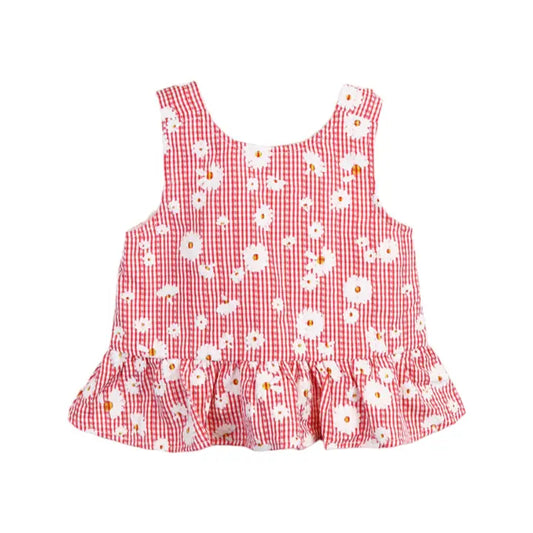Girls floral plaid tank worn lifestyle outfit view