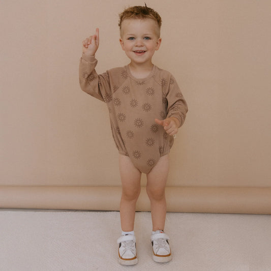 Rad Sun organic baby romper front view