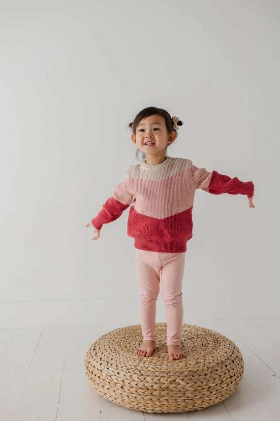 Kids colorblock knit sweater close up fabric and color detail
