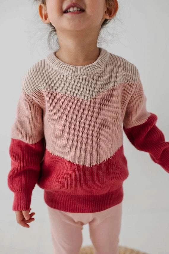 Tri-color cotton sweater for kids side view detail